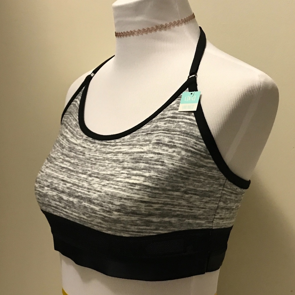 Victoria's Secret Logo T-Back Cotton Bralette Gray Black Trim Large NEW